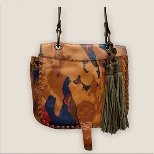 (R) Patricia Nash Karisa Camo Patterened Leather Crossbody Saddle Bag